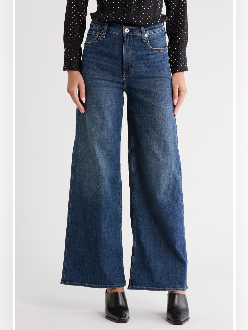 Rag & Bone Serena Full Length Wide Leg Jeans Bogart Wash Blue Denim Size 30